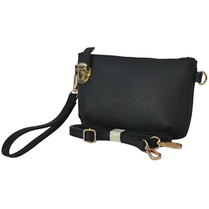 Elegant Black Faux Leather Crossbody Bag - Image 4