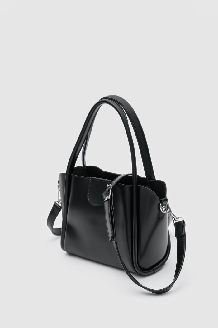 Elegant Black Faux Leather Handbag - Image 4