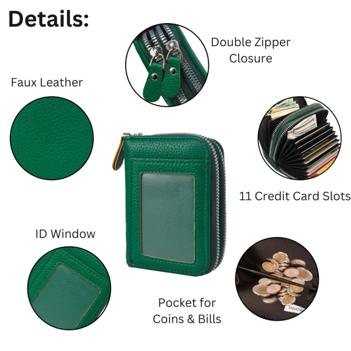 Compact Green Leather Wallet With Id Window - Image 4