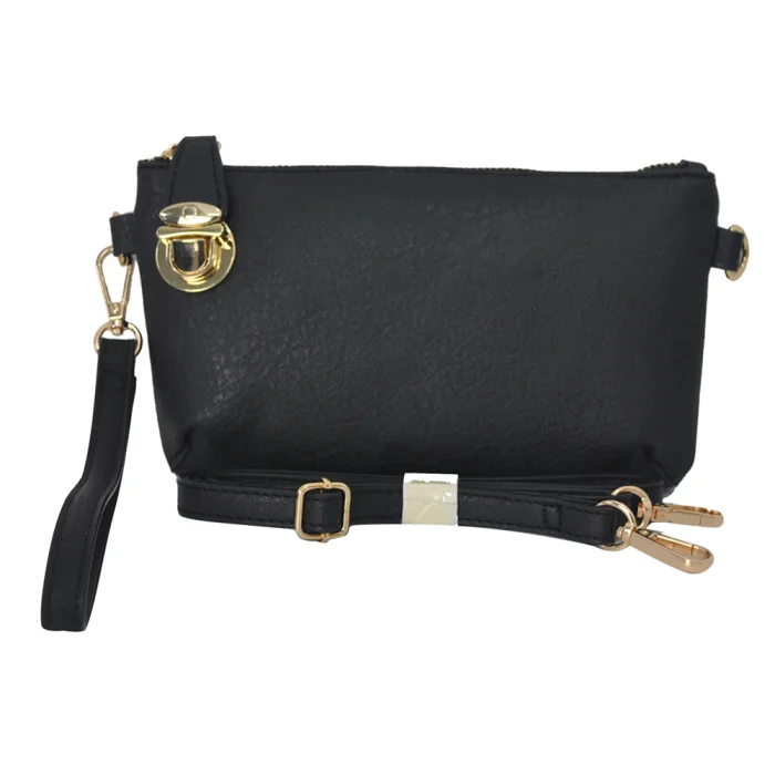 Elegant Black Faux Leather Crossbody Bag - Image 2