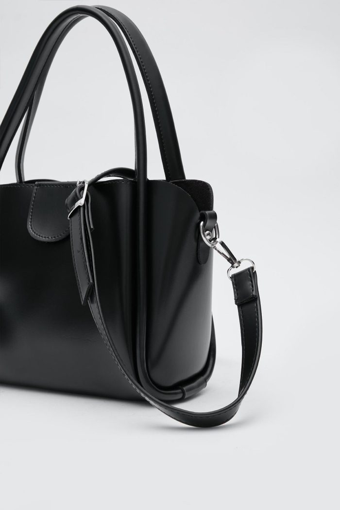 Elegant Black Faux Leather Handbag - Image 3