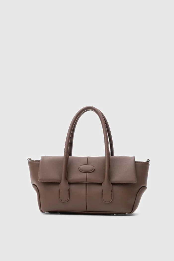 Chic Brown Faux Leather Handbag - Image 1