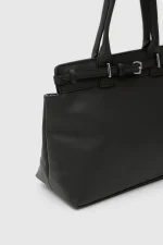Elegant Black Faux Leather Tote Bag - Image 4