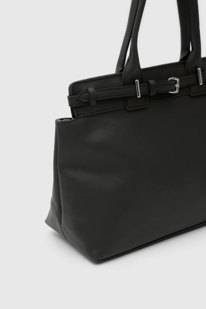 Elegant Black Faux Leather Tote Bag - Image 4
