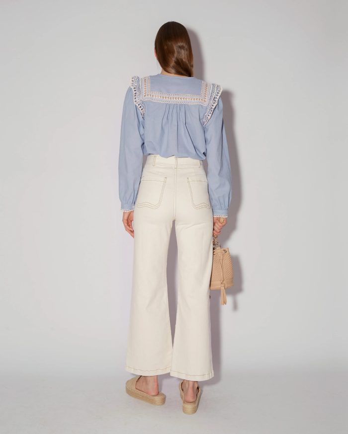 Elegant Lace-Trimmed Blue Blouse - Image 4