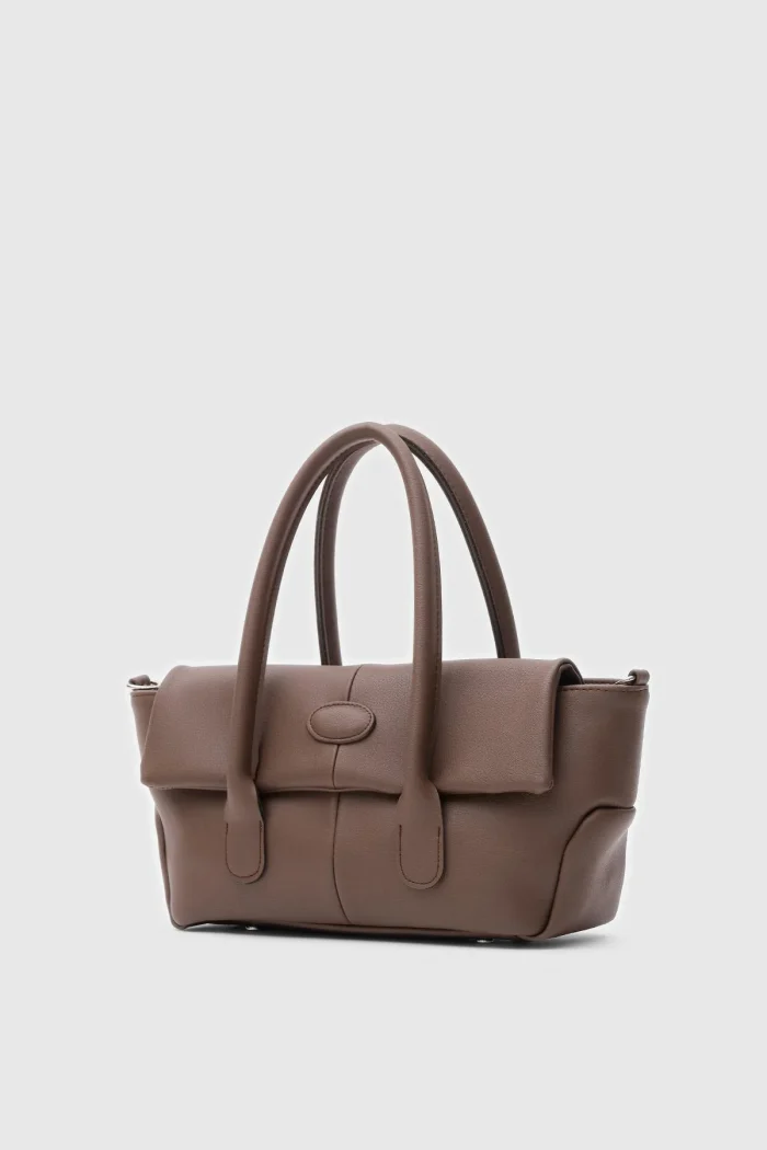 Chic Brown Faux Leather Handbag - Image 3