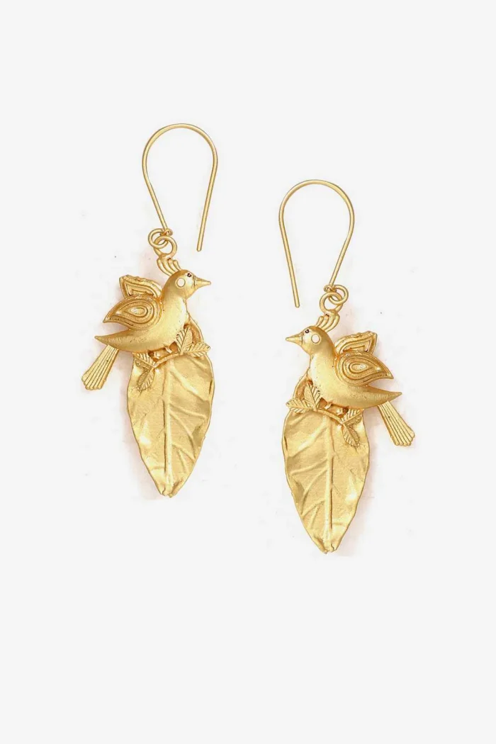 Charming Bird Leaf Dangle Earrings - Image 3