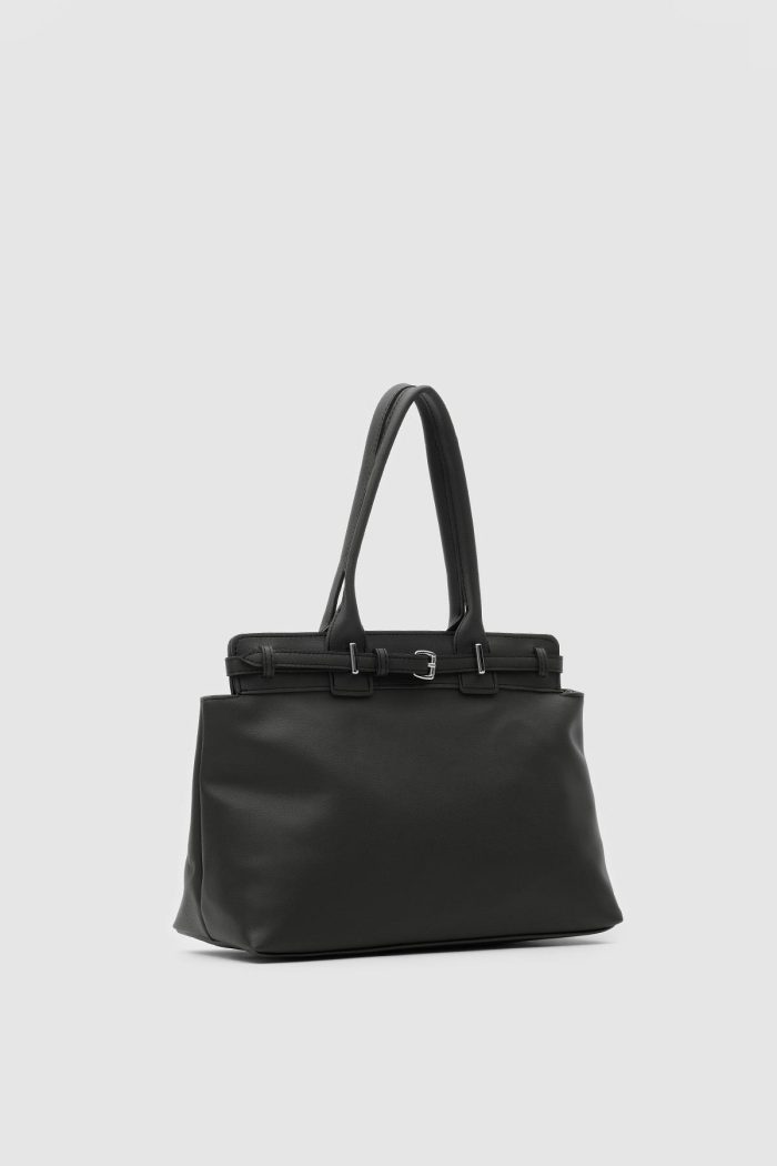 Elegant Black Faux Leather Tote Bag - Image 3