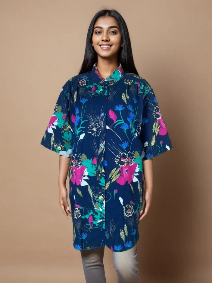 Elegant Floral-Pattern Oversized Shirt - Image 1