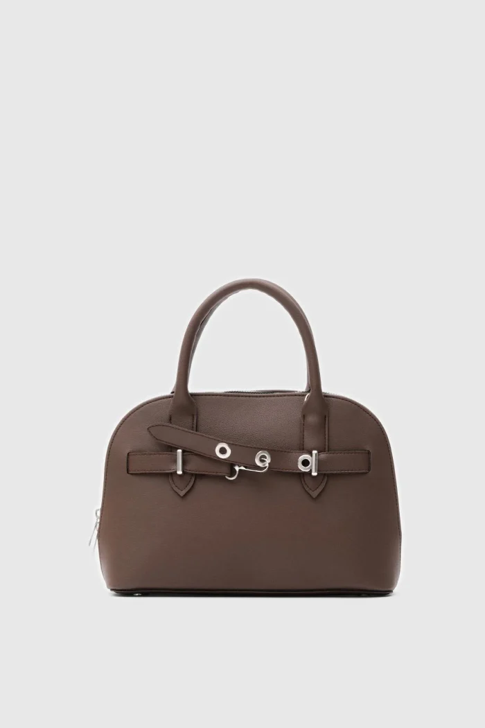 Elegant Brown Faux Leather Handbag - Image 1