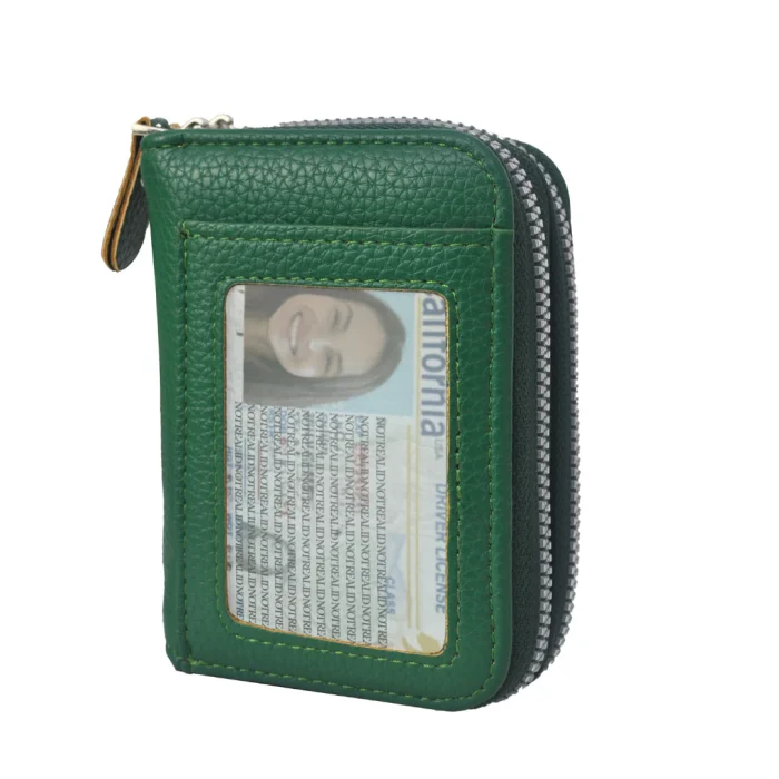 Compact Green Leather Wallet With Id Window - Image 1