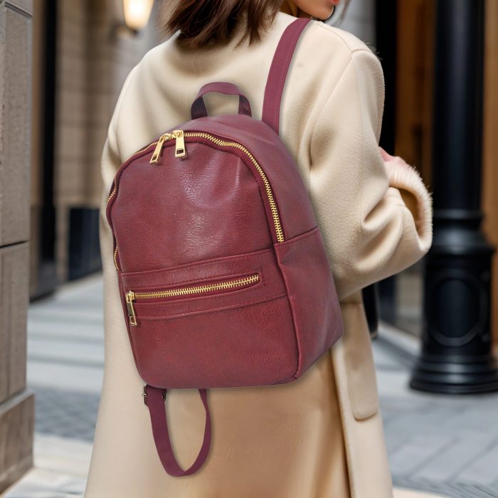 Elegant Burgundy Leather Backpack - Image 8