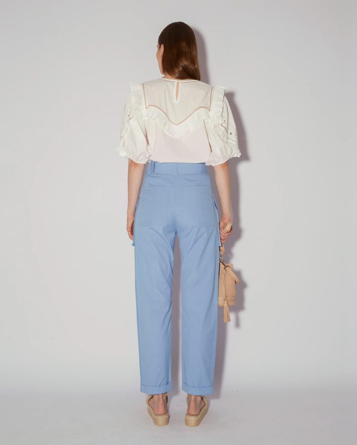 Elegant White Embroidered Blouse With Ruffled Details - Image 4