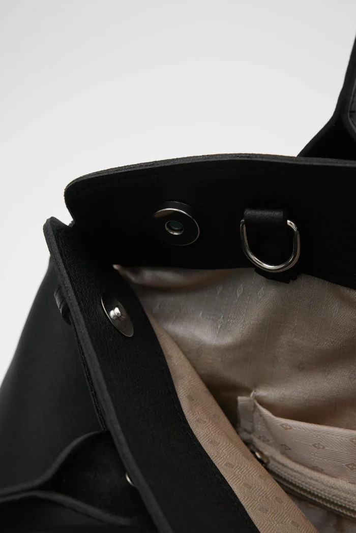 Elegant Black Faux Leather Tote Bag - Image 6