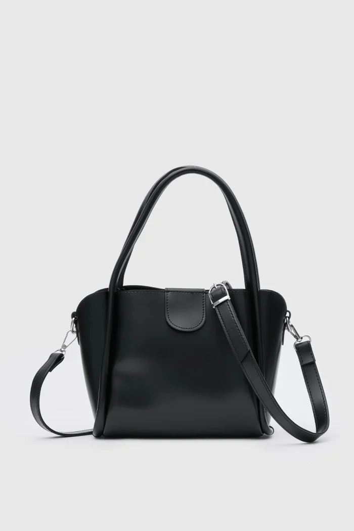 Elegant Black Faux Leather Handbag - Image 1