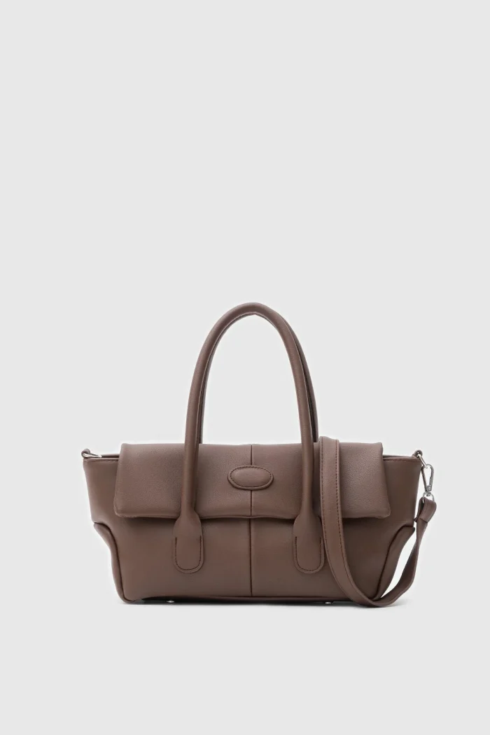 Chic Brown Faux Leather Handbag - Image 2