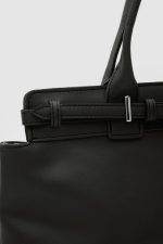 Elegant Black Faux Leather Tote Bag - Image 5