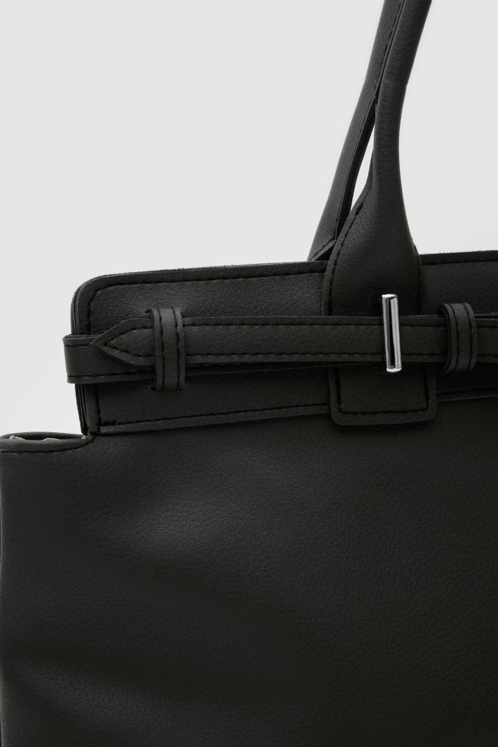 Elegant Black Faux Leather Tote Bag - Image 5