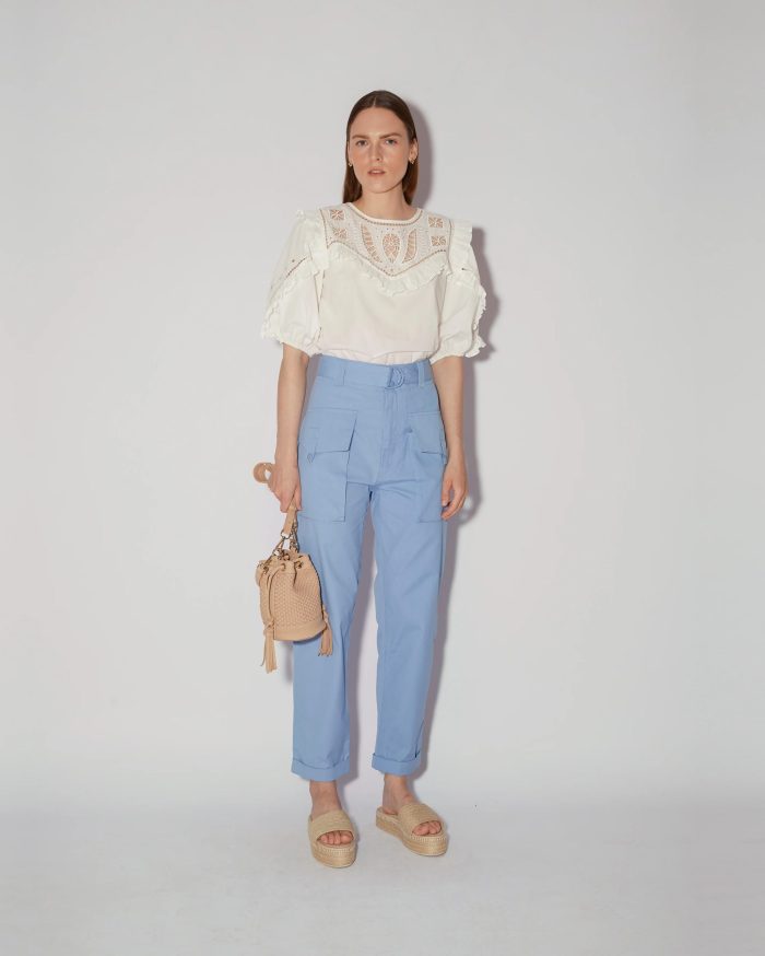 Elegant White Embroidered Blouse With Ruffled Details - Image 2
