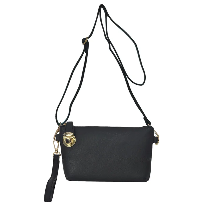Elegant Black Faux Leather Crossbody Bag - Image 1