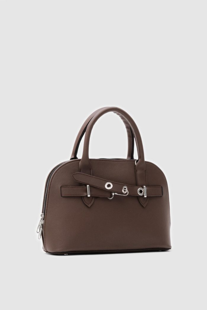 Elegant Brown Faux Leather Handbag - Image 3