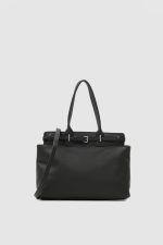 Elegant Black Faux Leather Tote Bag - Image 2
