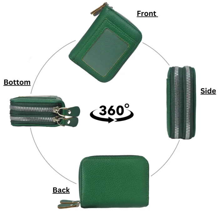 Compact Green Leather Wallet With Id Window - Image 2