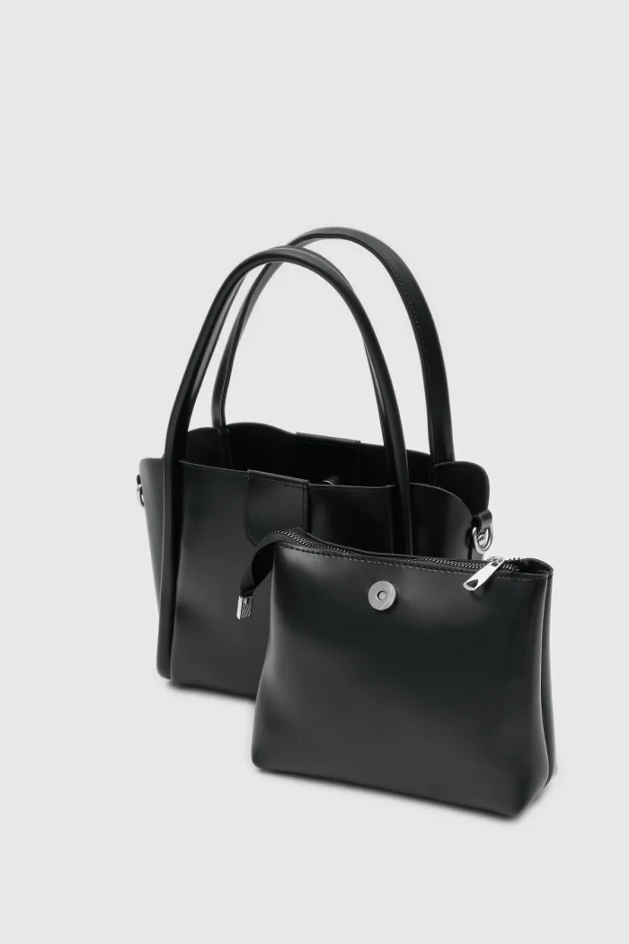Elegant Black Faux Leather Handbag - Image 2