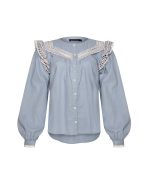 Elegant Lace-Trimmed Blue Blouse